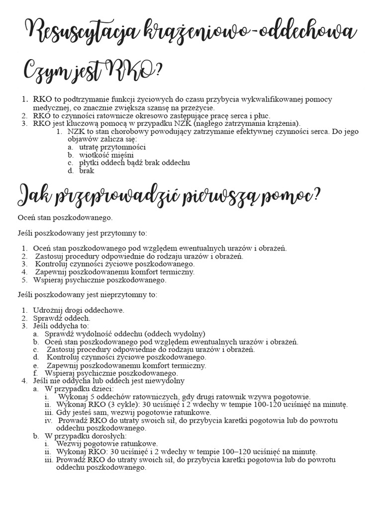 Resuscytacja Krążeniowo-Oddechowa: Czym Jest RKO? | PDF