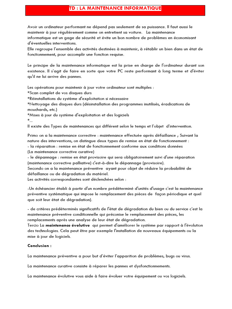 Maintenance Informatique : Guide Complet | PDF | Informatique | Système ...