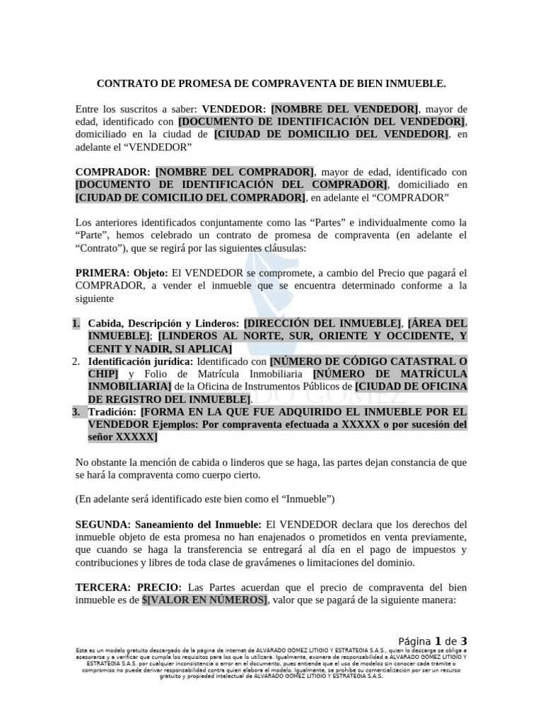Contrato de Promesa de Compraventa Inmueble | PDF | Bienes raíces