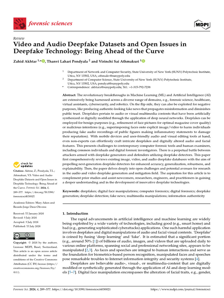 Video and Audio Deepfake Datasets and Open Issues in Deepfake ...