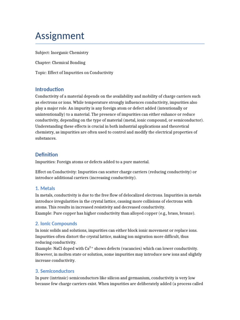Effect of Impurities On Conductivity | PDF | Electrical Resistivity And ...