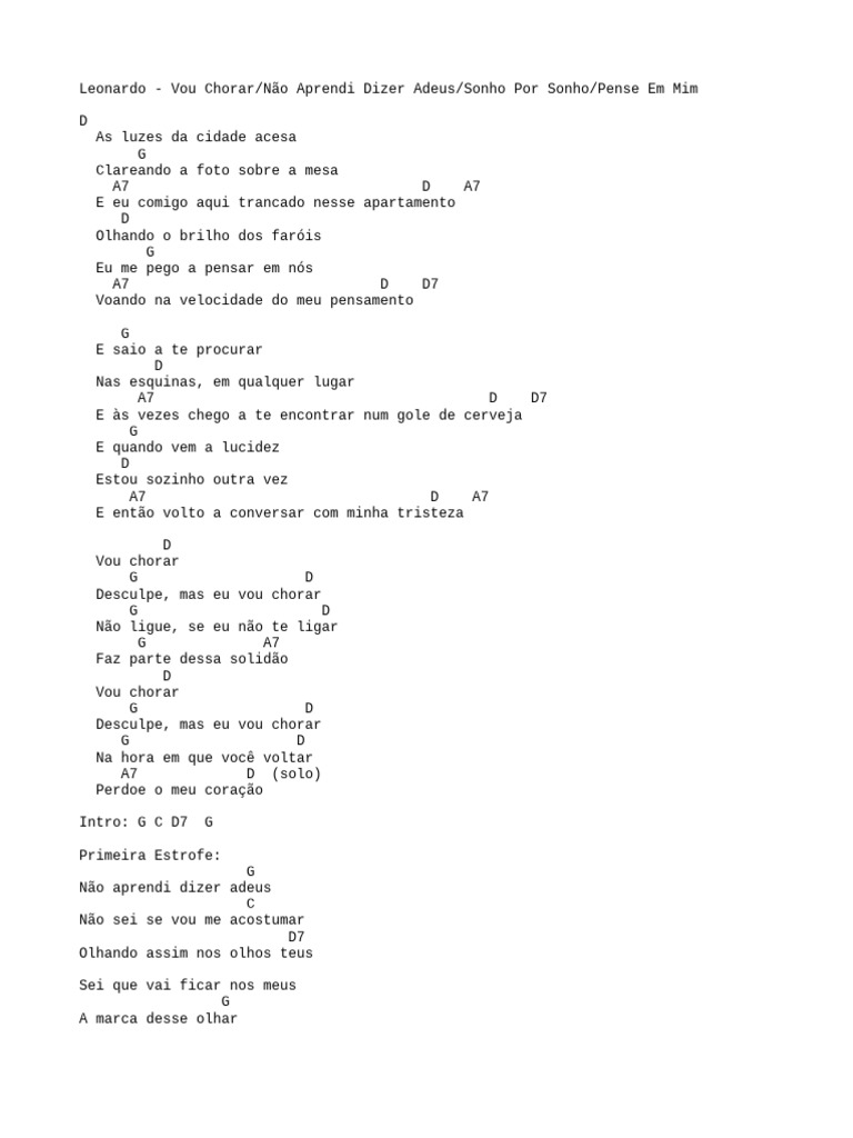 Letras de Leonardo: Emoções e Adeus | PDF