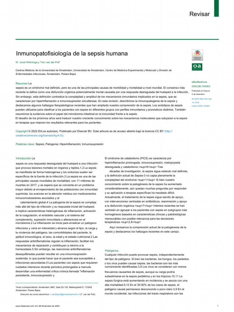 Inmunopatogénesis de la sepsis humana | PDF | Septicemia | Sistema inmune