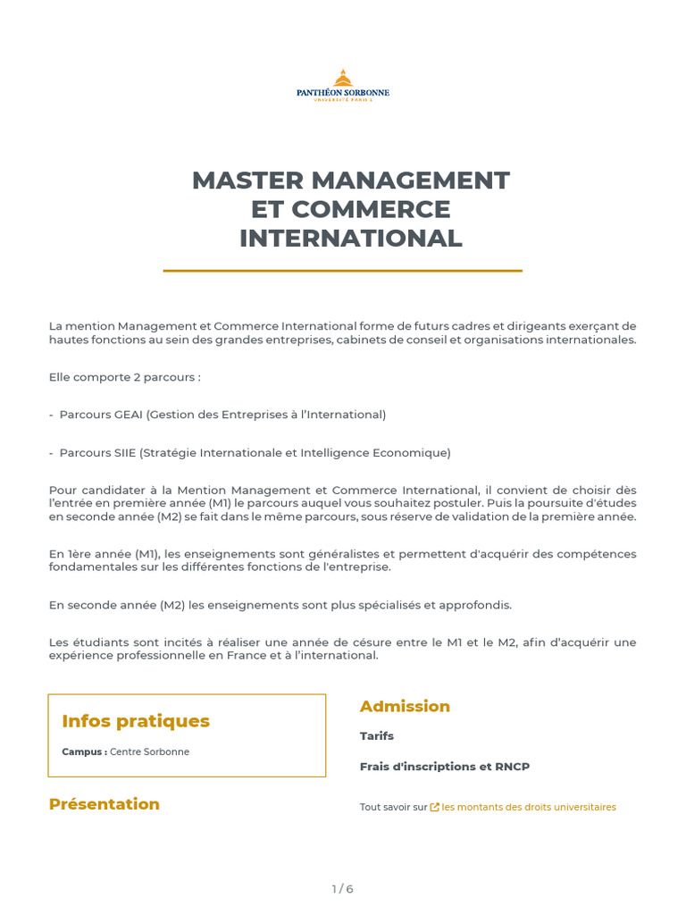 Master en Management International | PDF | Commercialisation | Économie ...