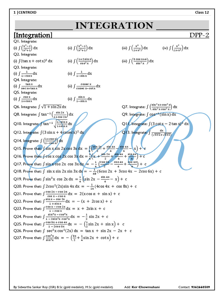 Integration Class 12 Dpp 2 | PDF