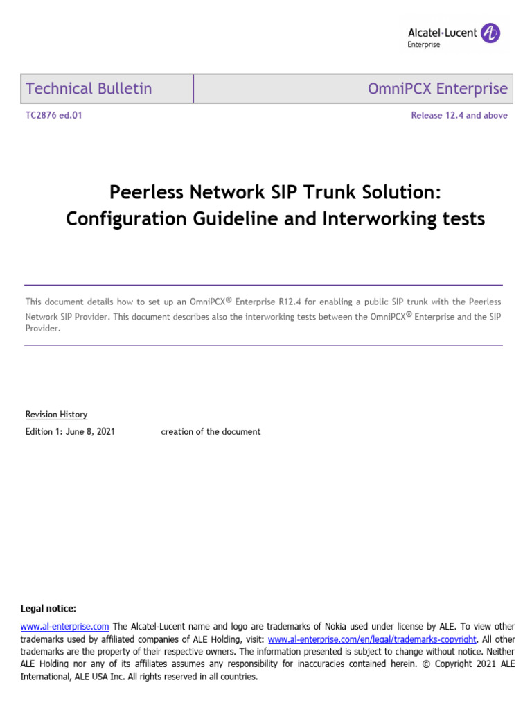 SIP Trunk Setup for OmniPCX R12.4 | PDF | Session Initiation Protocol ...