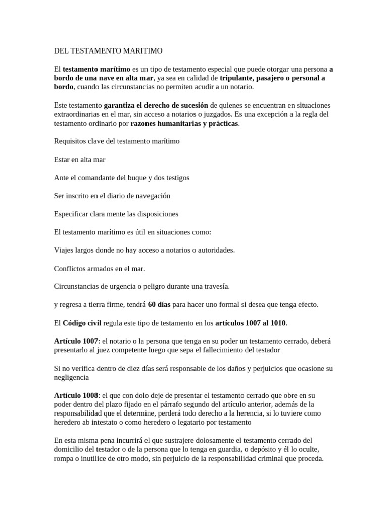 Testamento Marítimo: Requisitos y Normativa | PDF | Herencia | Voluntad ...