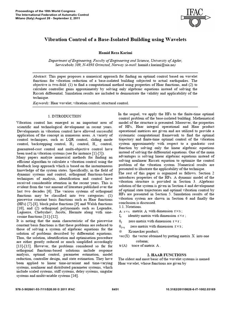 Wavelet-Based Vibration Control in Buildings | PDF | Equations | Matrix ...