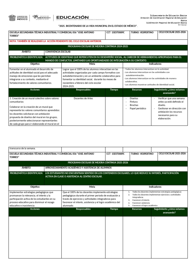 Programa de Mejora Continua 2025-2026 | PDF | Enseñando | Escuelas