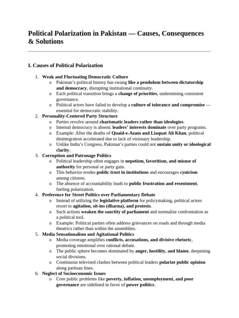 Political Polarization in Pakistan: Causes & Solutions | PDF ...