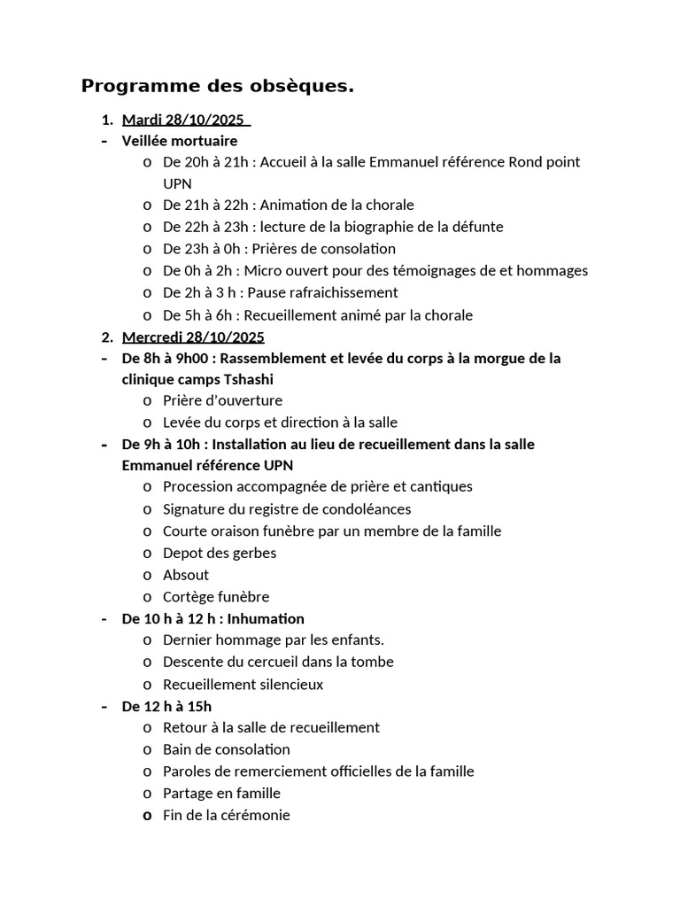 Programme des obsèques du 28/10/2025 | PDF