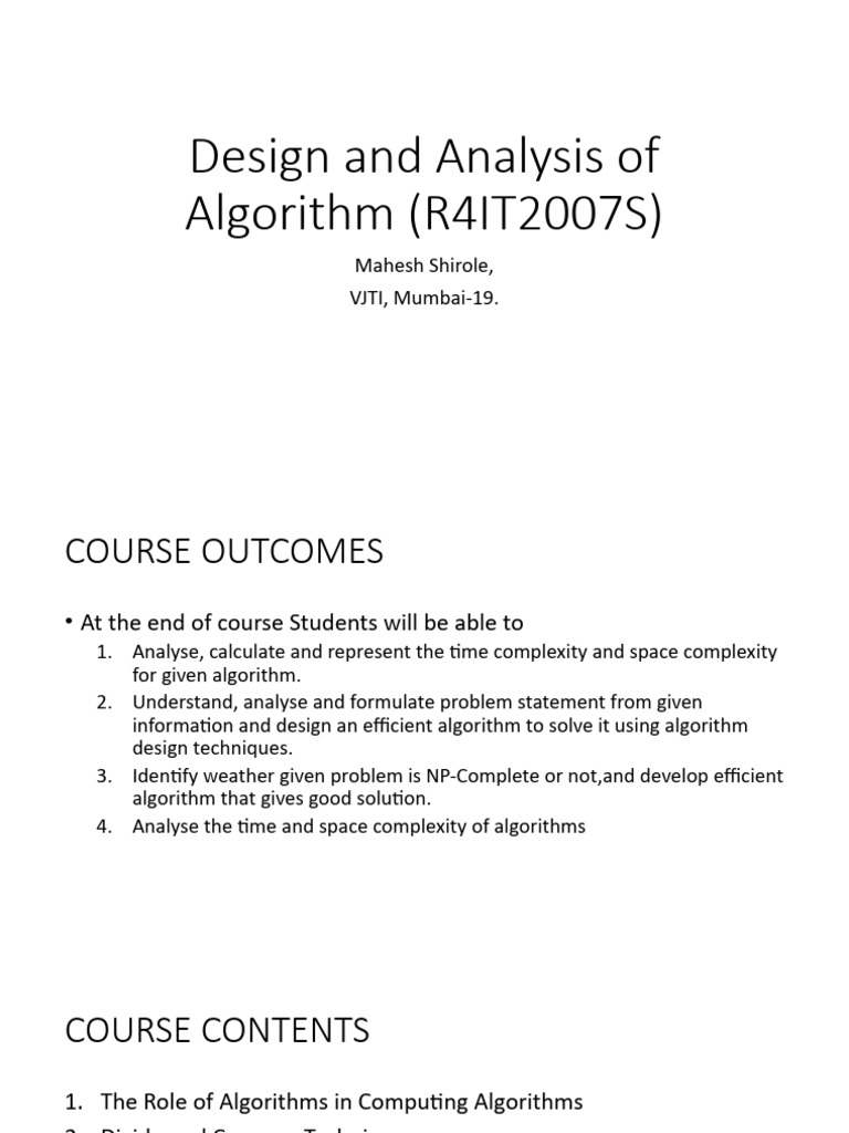 Algorithm Design and Analysis Course Guide | PDF | Multiplication ...