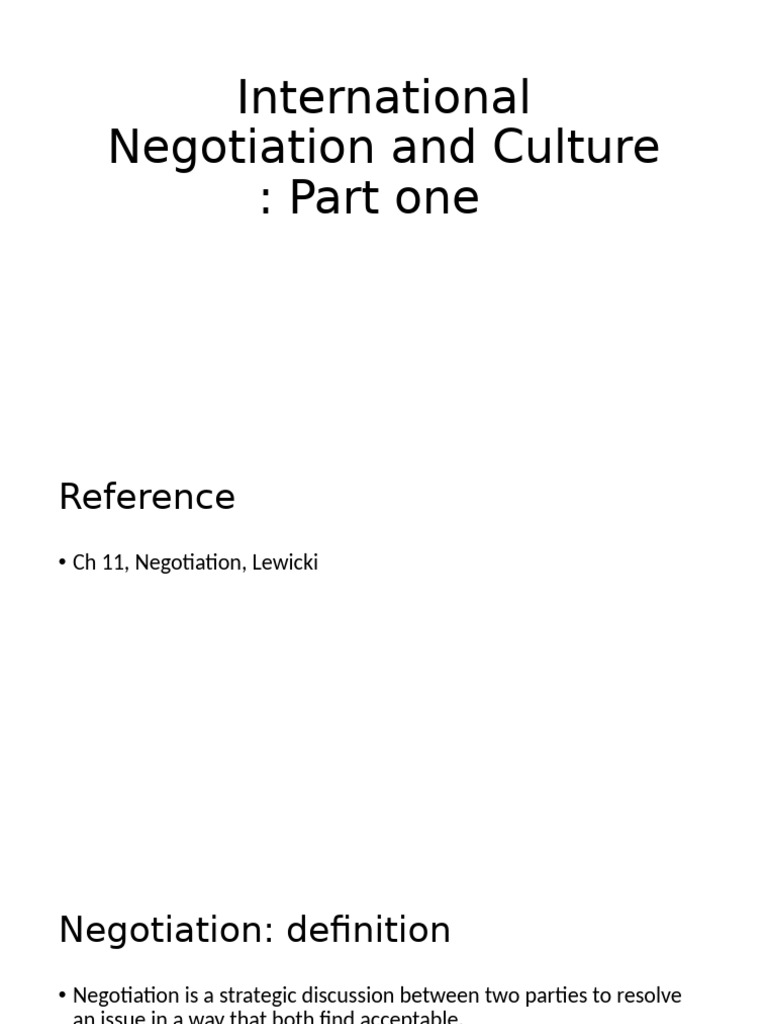 International Negotiation and Cultural Factors | PDF | Negotiation ...
