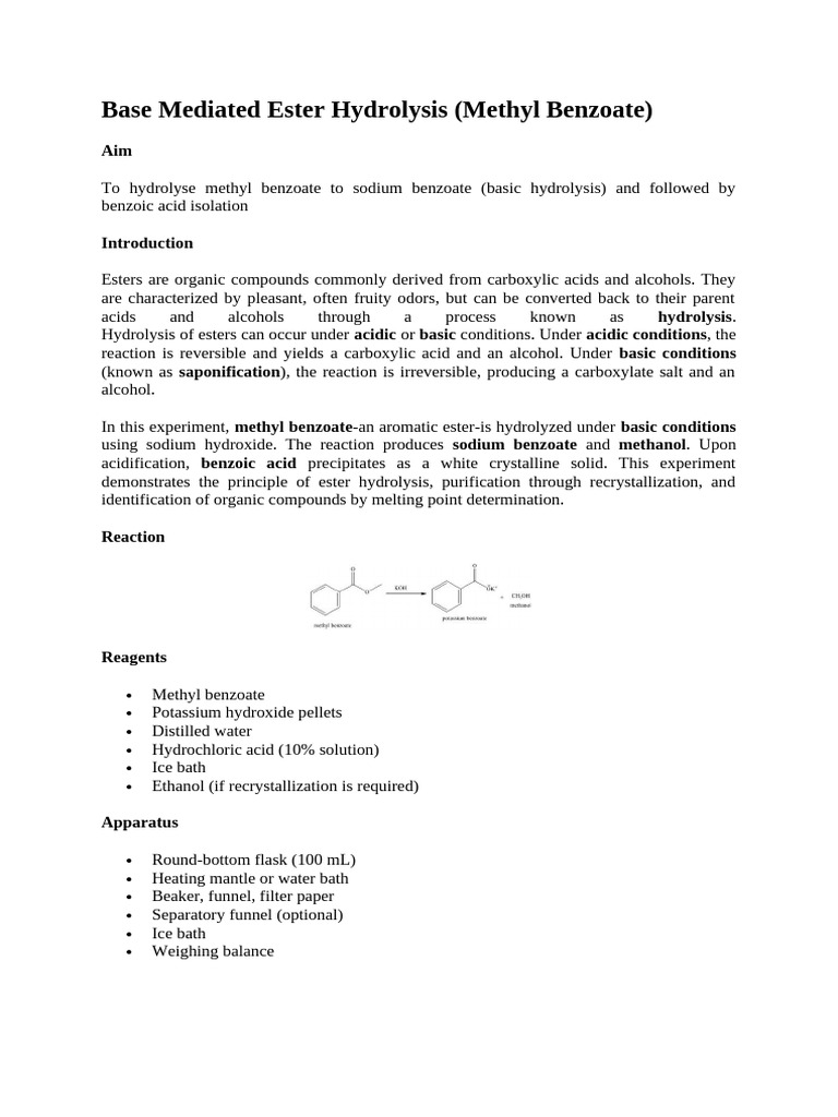 Methyl Benzoate Hydrolysis Experiment | PDF | Ester | Hydrolysis
