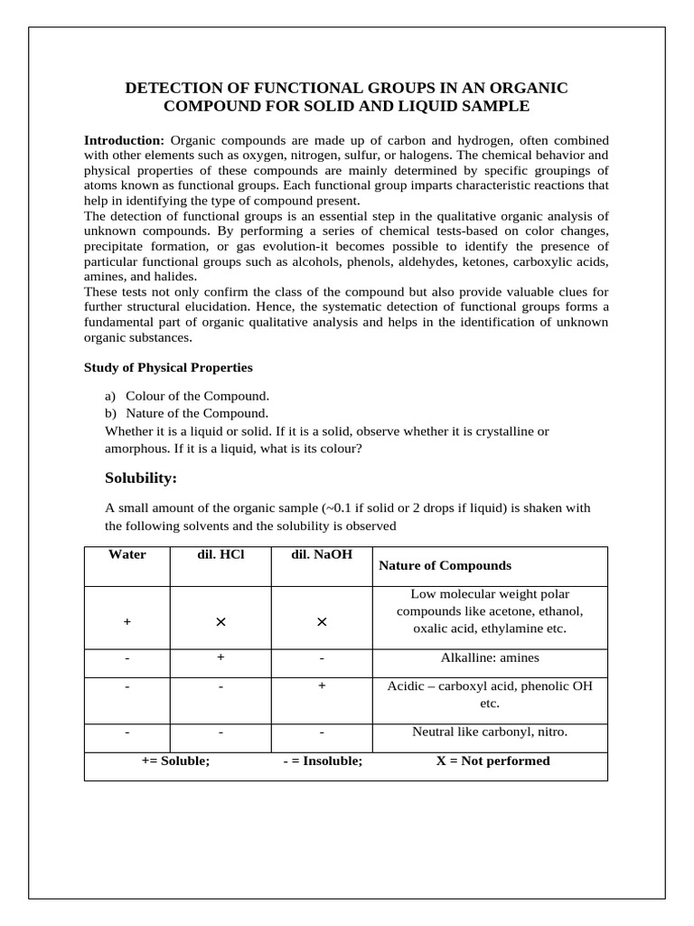 Detection of Functional Groups in An Organic Compound For Solid and ...