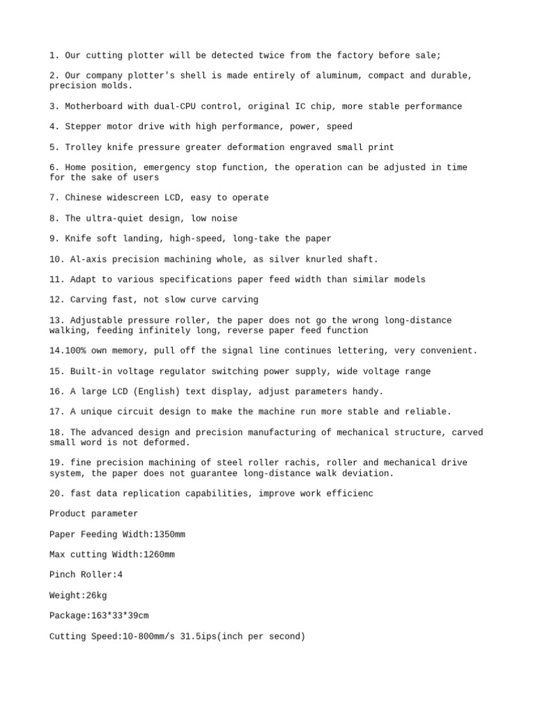 High-Performance Cutting Plotter Specs | PDF