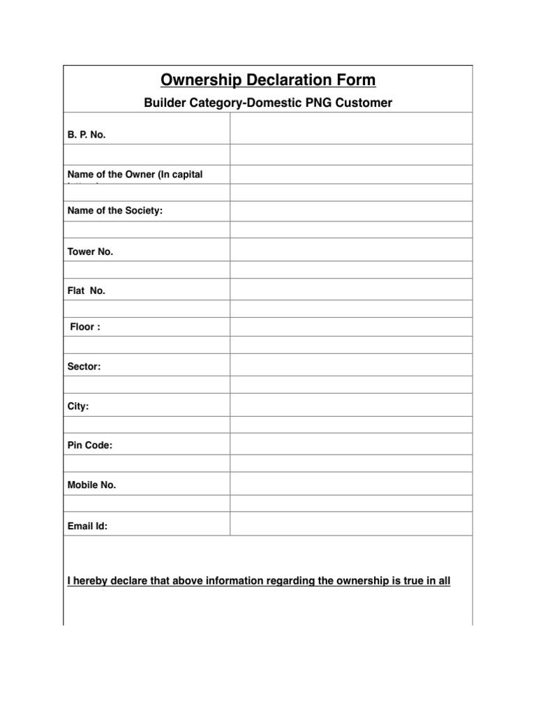 Domestic PNG Ownership Declaration Form | PDF
