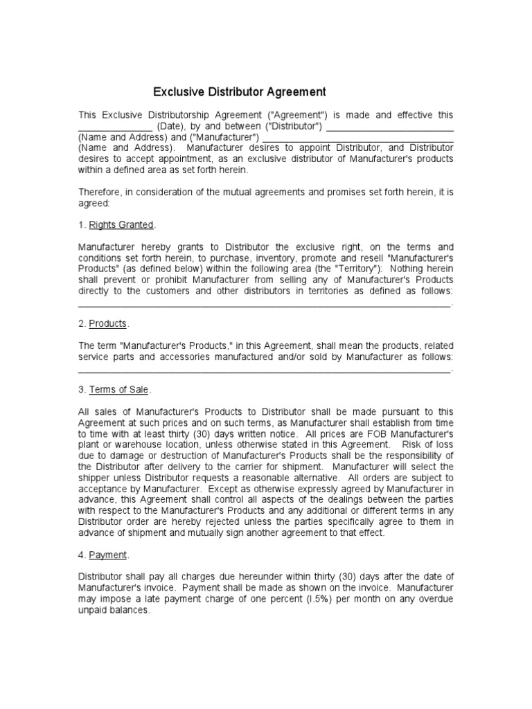 Exclusive Distributor Agreement Template | PDF | Contractual Term | Sales