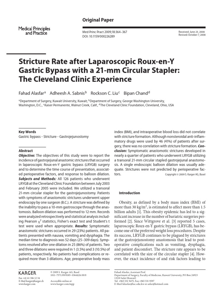 Stricture After Laparoscopic Roux-en-Y Gastric Bypass With A 21mm ...
