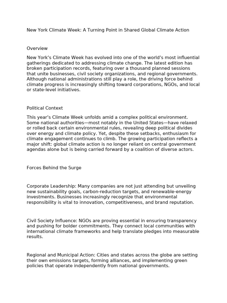 New York Climate Week 2025 Insights | PDF | Climate Change Mitigation ...