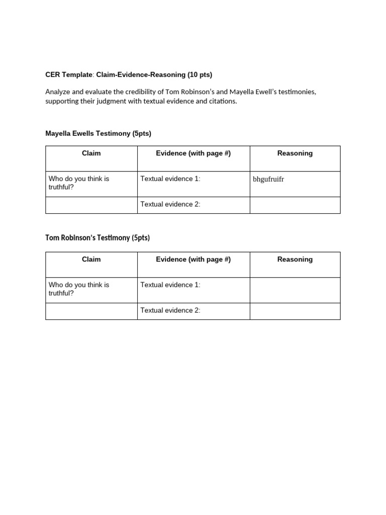 CER Template - Mock Trial Case Testimonies Pages 177-227 | PDF