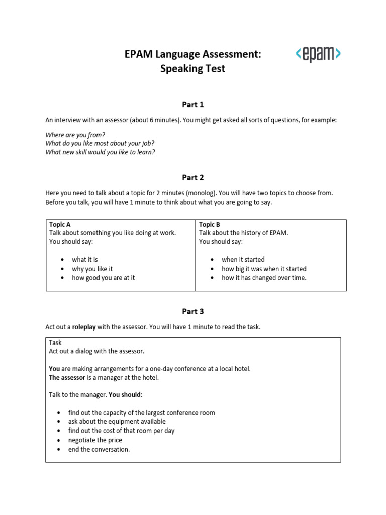 EPAM Speaking Test Sample October 2023 | PDF