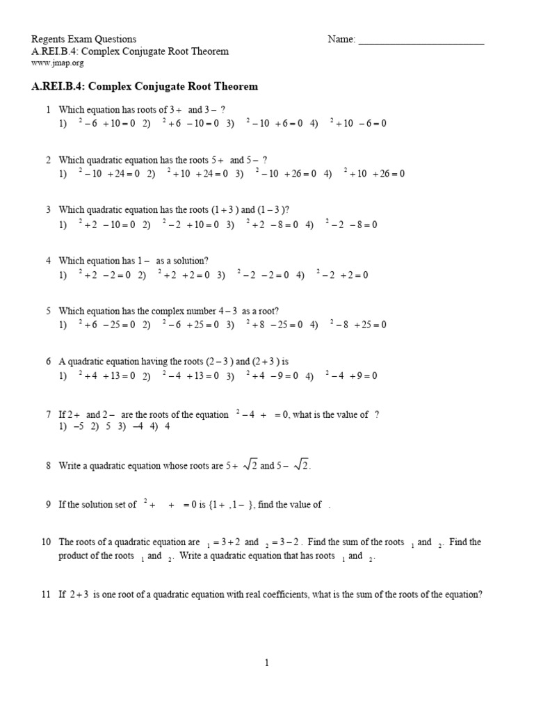 Quadratic Equations with Complex Roots | PDF | Zero Of A Function ...