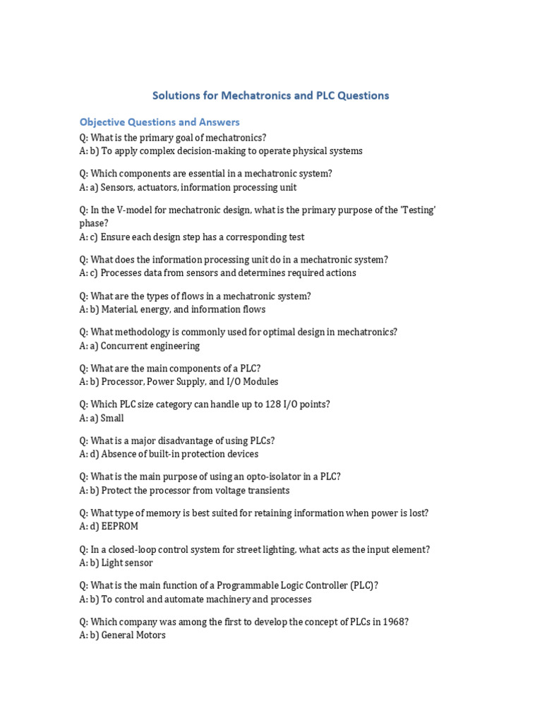 Mechatronics and PLC Q&A Guide | PDF | Programmable Logic Controller ...