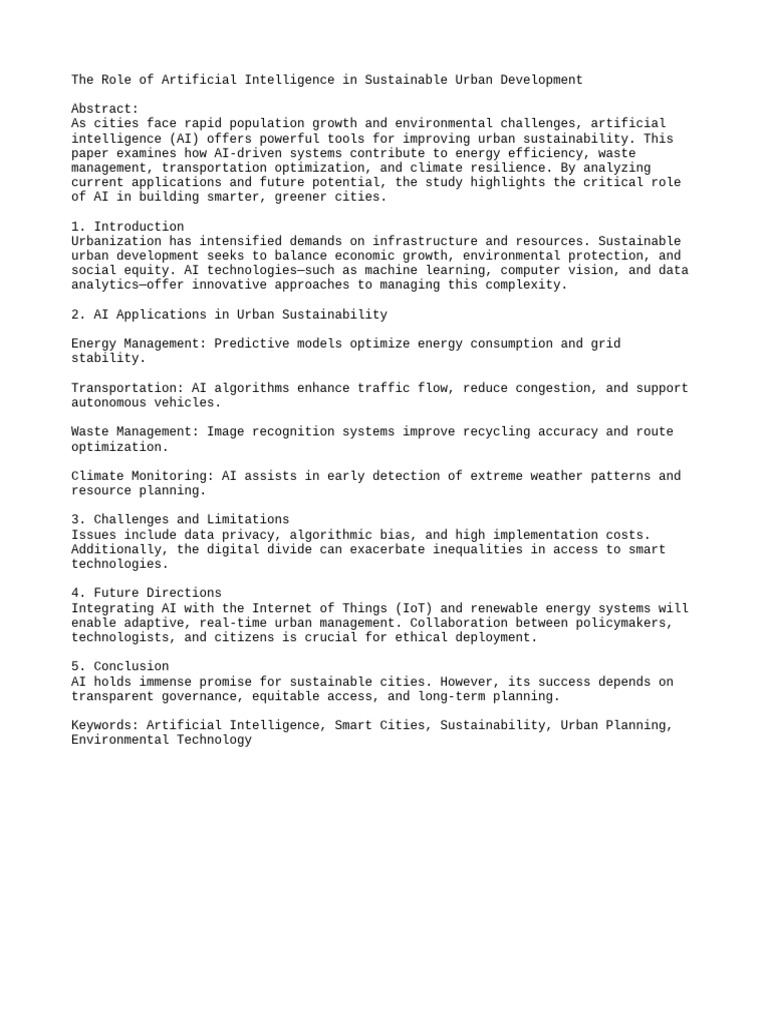 AI's Impact on Sustainable Urban Development | PDF