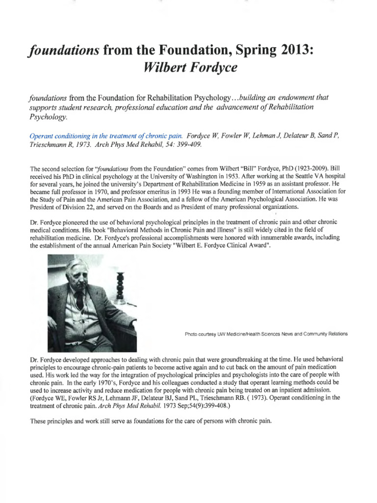Operant Conditioning in The Treatment of Chronic Pain | PDF