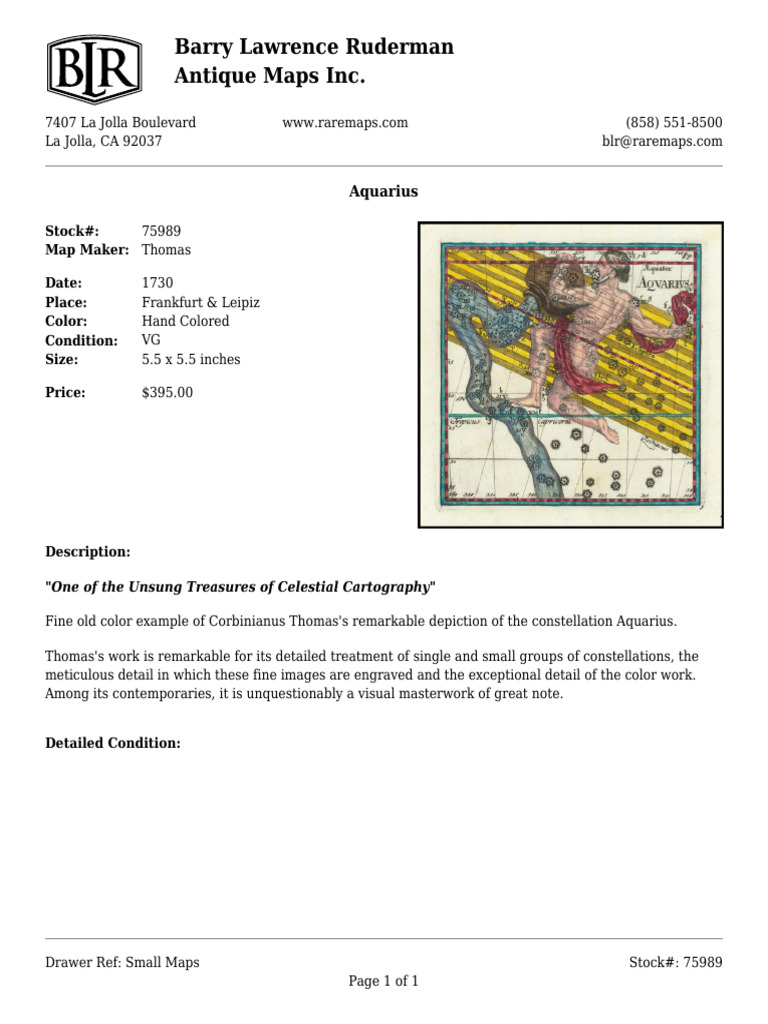 Barry Lawrence Ruderman Antique Maps Inc.: Aquarius | PDF
