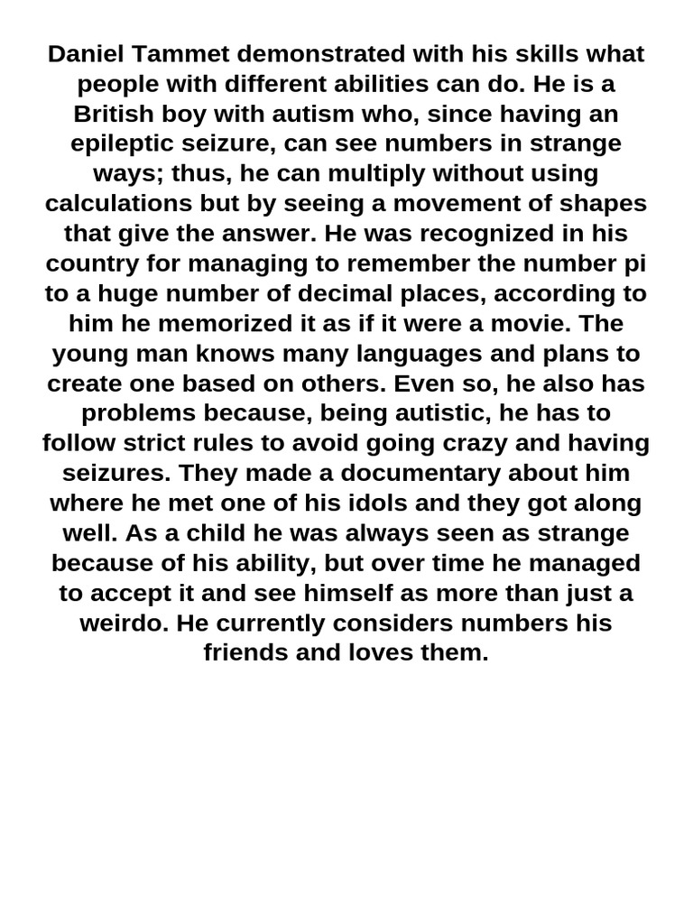 Daniel Tammet: Autism and Number Skills | PDF