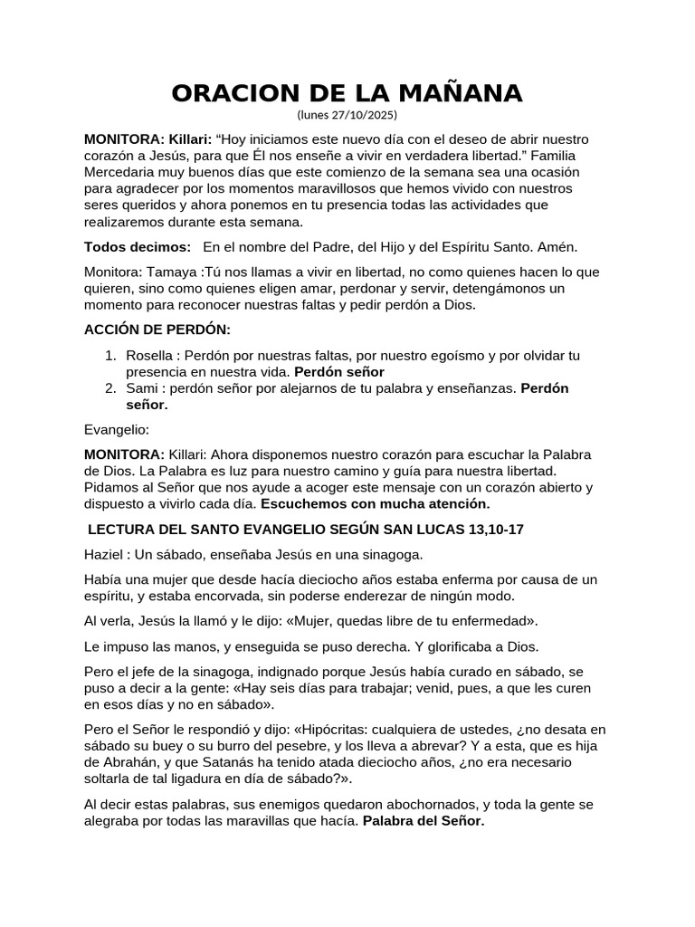 Oracion de La Mañana JMM | PDF | Perdón | Amor