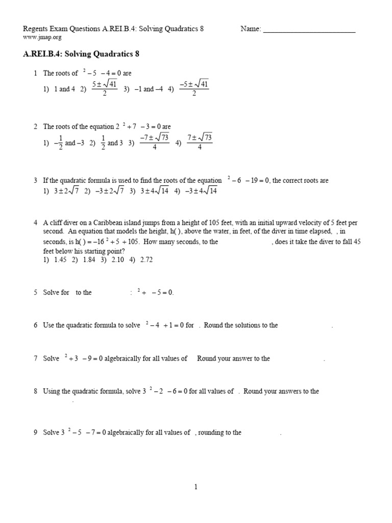 A Rei B 4 SolvingQuadratics8 | PDF | Quadratic Equation | Equations