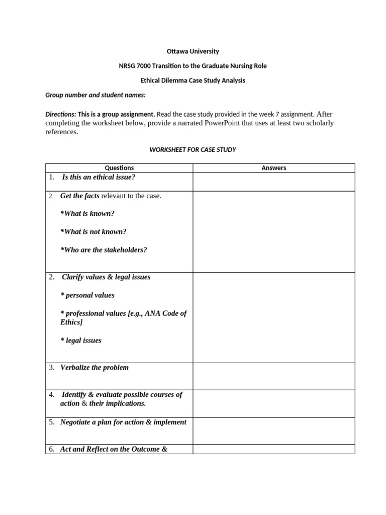 Week 7 Worksheet For Group Ethical Case Study Analysis With ...