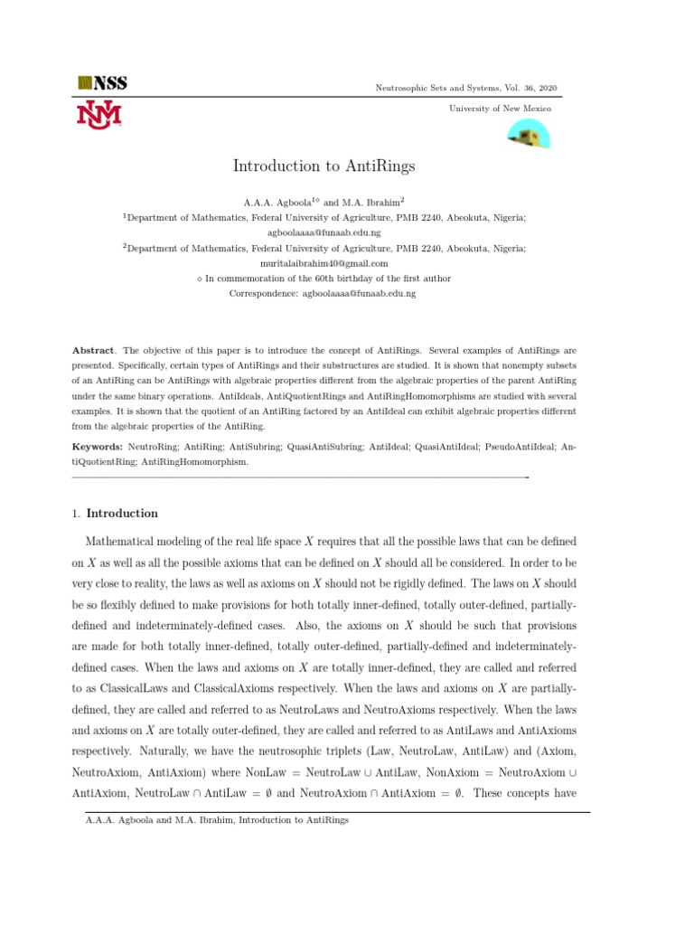 Introductionto Anti Rings 22 | PDF | Matrix (Mathematics) | Set ...