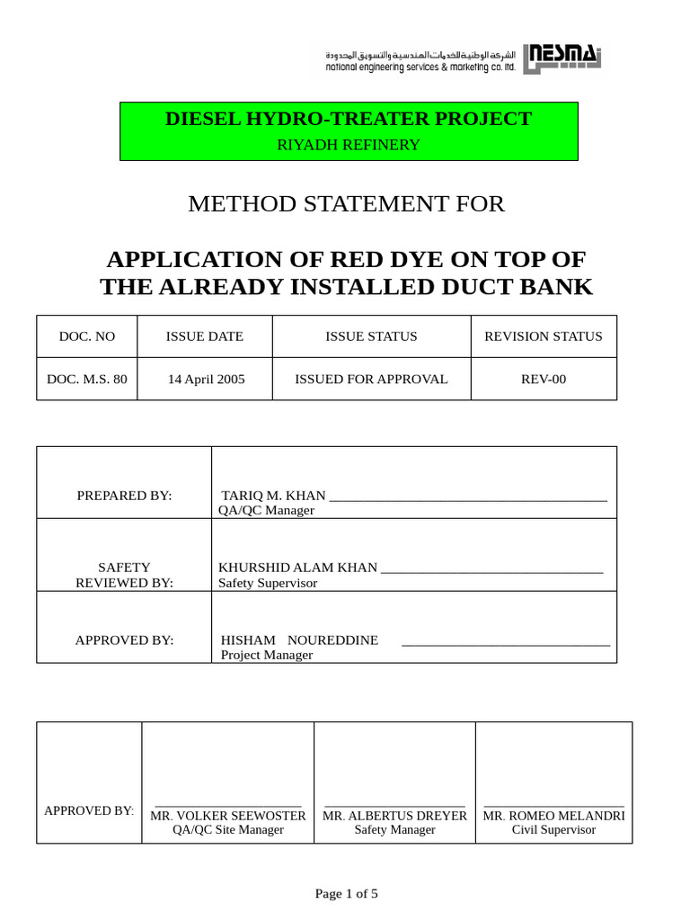 Red Dye Application Method Statement | PDF | Concrete | Regulatory ...