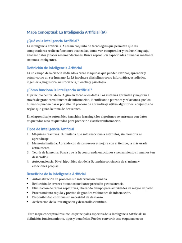 Mapa Conceptual de la Inteligencia Artificial | PDF