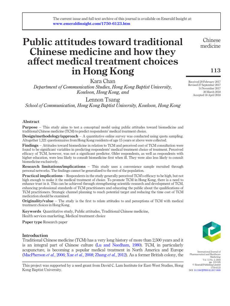 Public Attitudes Toward TCM in Hong Kong | PDF | Traditional Chinese ...
