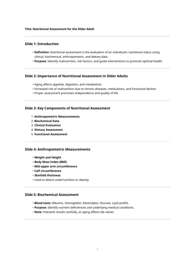 Nutritional Assessment in Older Adults | PDF | Malnutrition | Nutrition