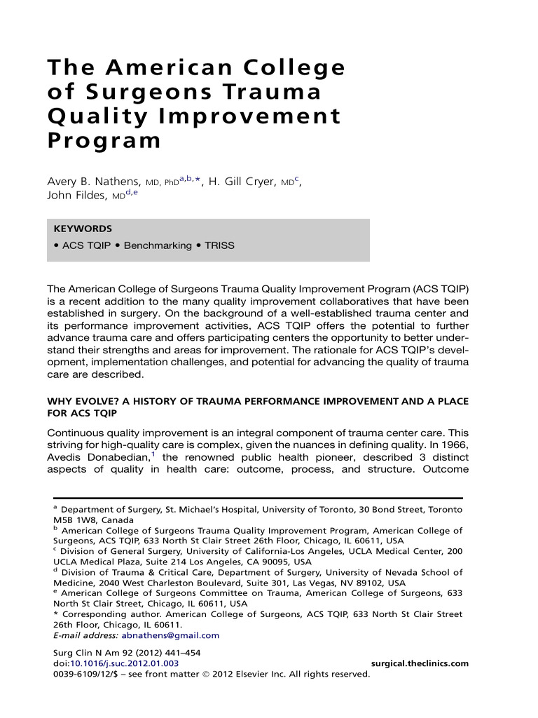 ACS Trauma Quality Improvement Program | PDF | Major Trauma | Traumatic ...