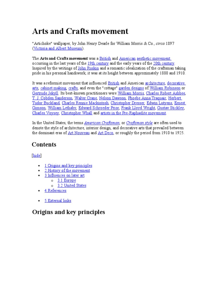 Overview of the Arts and Crafts Movement | PDF | Arts And Crafts ...