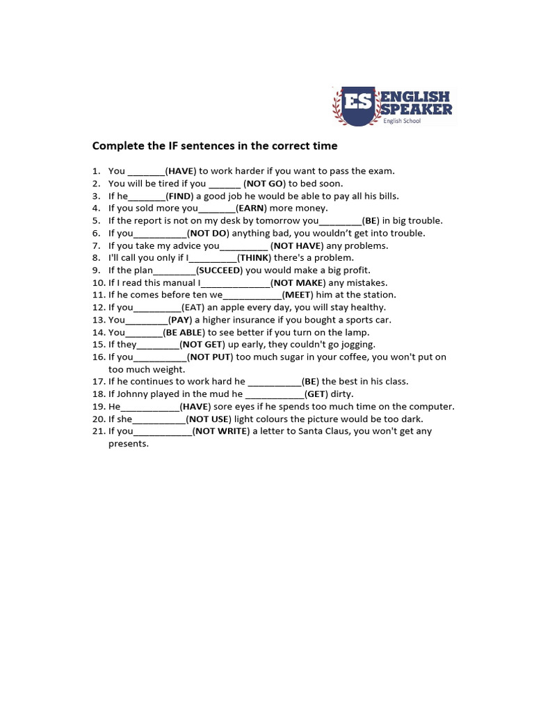 Complete IF Sentences Exercise | PDF
