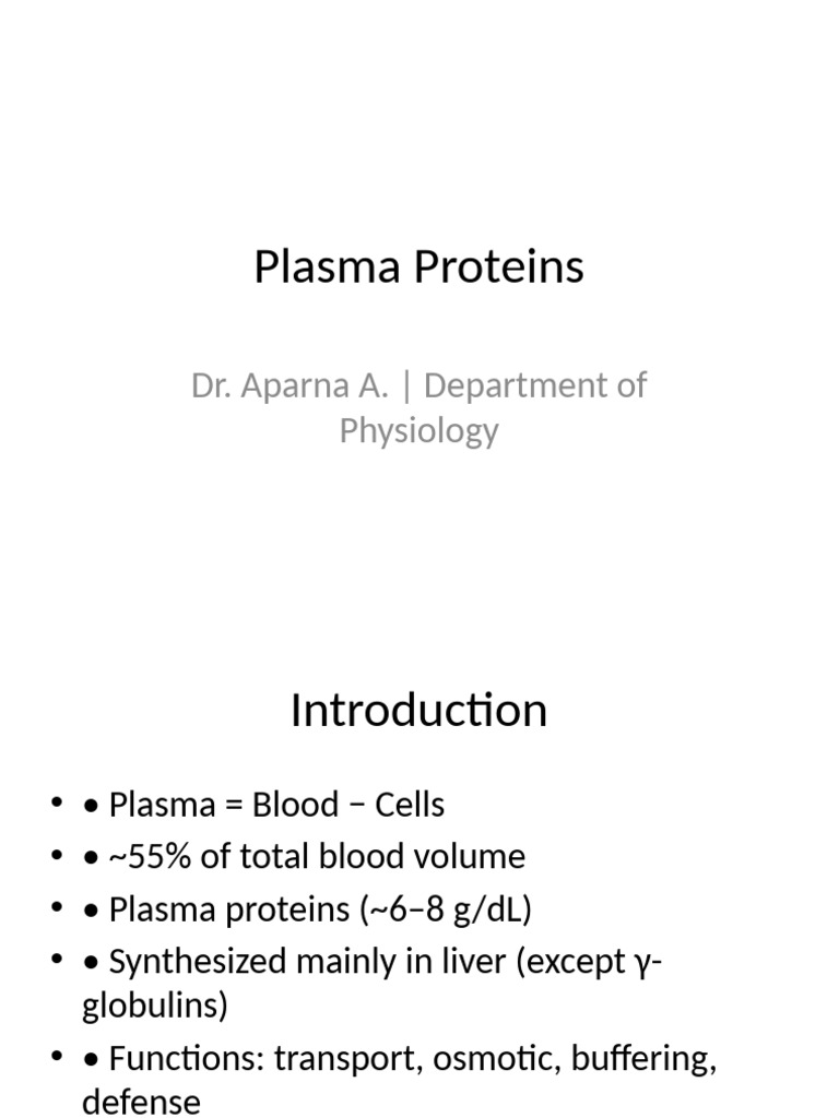 Overview of Plasma Proteins Functions | PDF | Blood Plasma | Coagulation