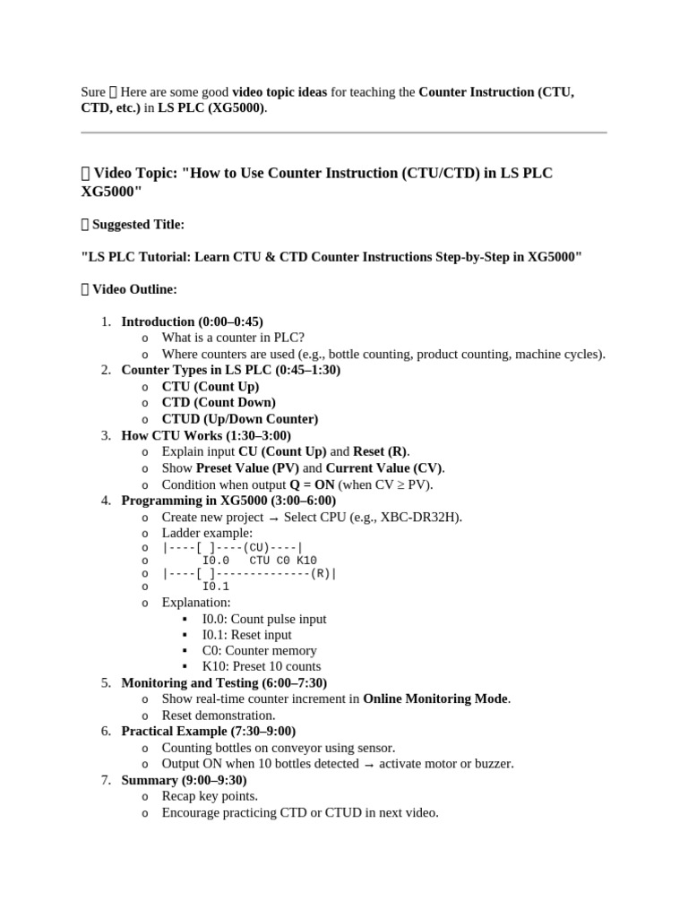 LS PLC CTU/CTD Counter Instructions Guide | PDF | Timer | Computer ...