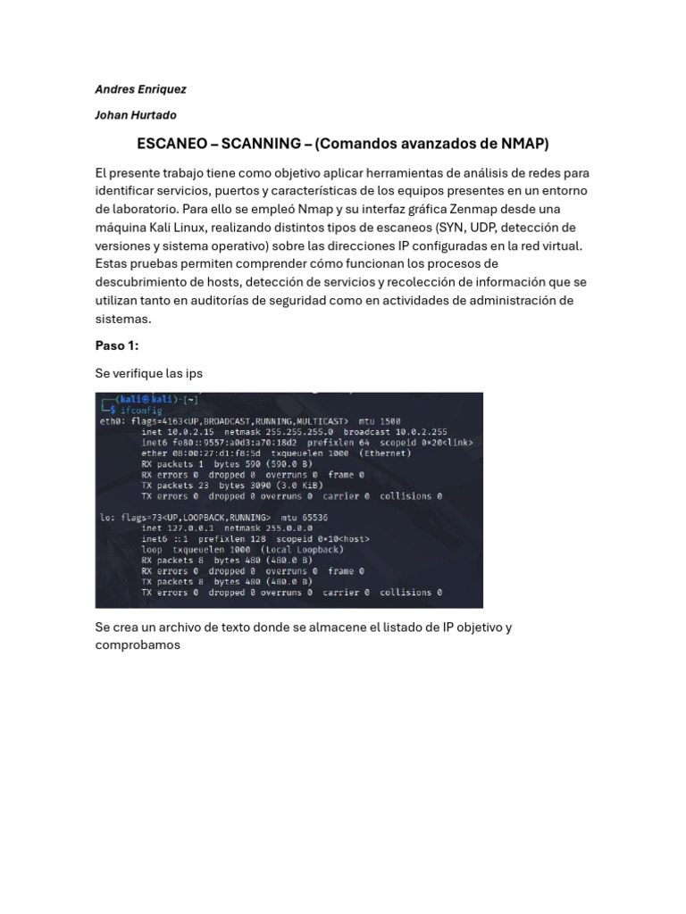 Enriquez Andres Hurtado Johan Escaneo Comandos Avanzados de NMAP | PDF ...