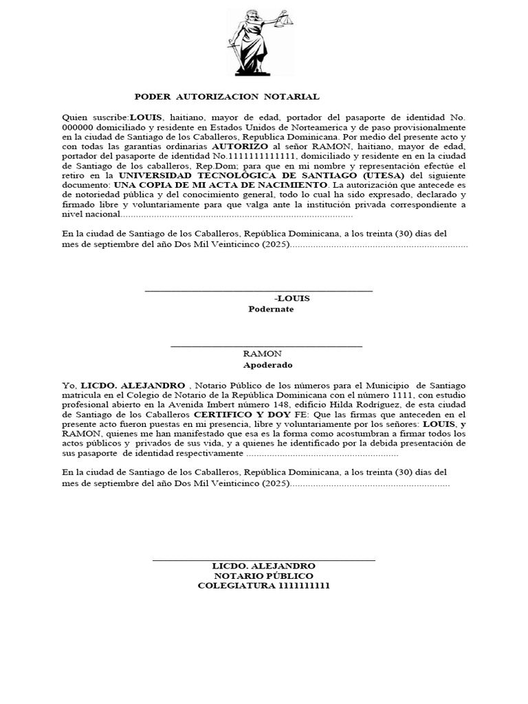 Poder Autorizacion Notarial | PDF | Ley común | Derecho Civil (Common Law)