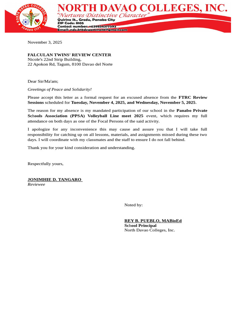 Request for Absence from Review Sessions | PDF