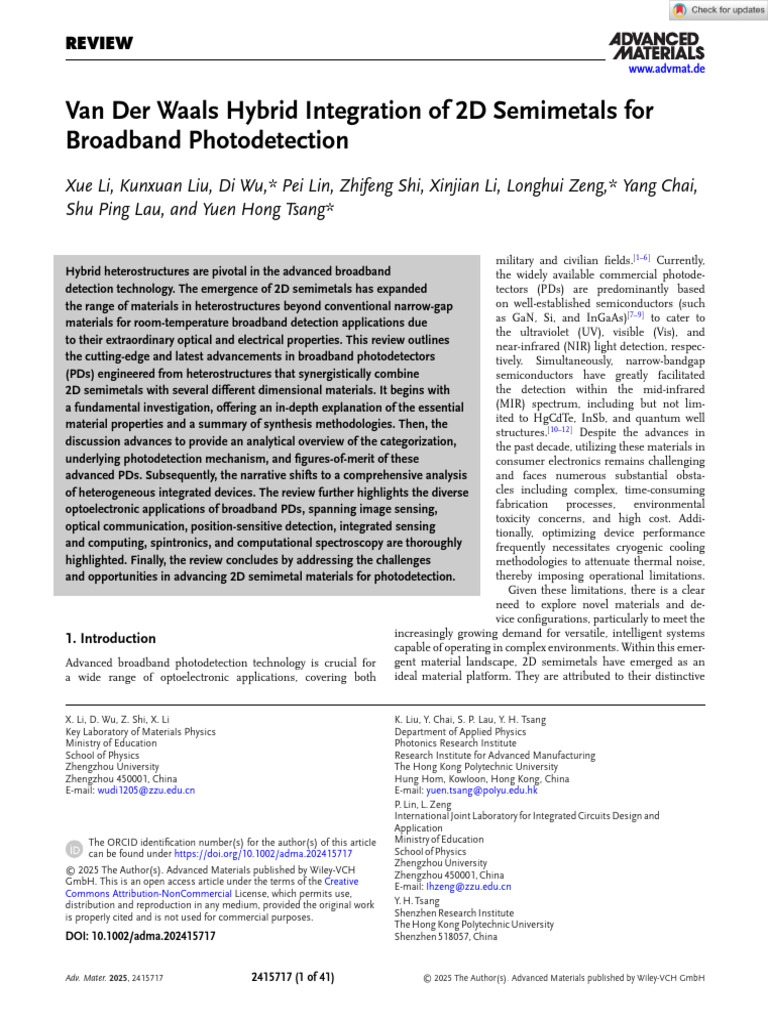Advanced Materials - 2025 - Li - Van Der Waals Hybrid Integration of 2D ...