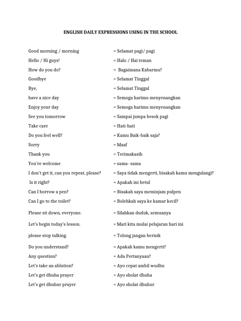Daily School English Expressions | PDF